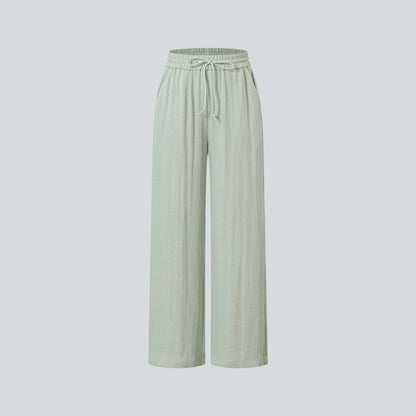 High Waisted Drawstring Wide Leg Casual Pants