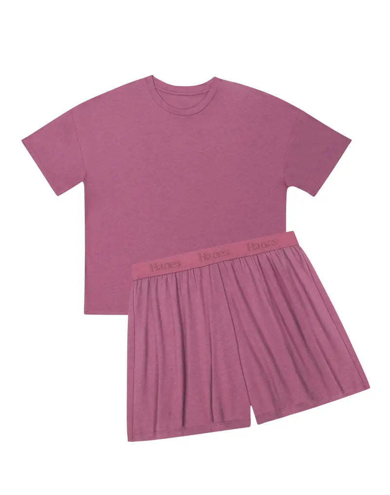 Women's 2-Piece Soft Lounge Set – Boxy Tee & Sleep Shorts, Comfortable Breathable Loungewear