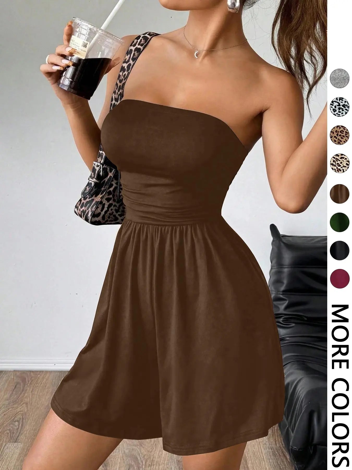 Women's Solid Color Fitted Romper, Casual Chic Fashion Romper for Summer Daily Wear