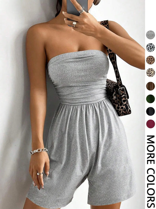 Women's Solid Color Fitted Romper, Casual Chic Fashion Romper for Summer Daily Wear