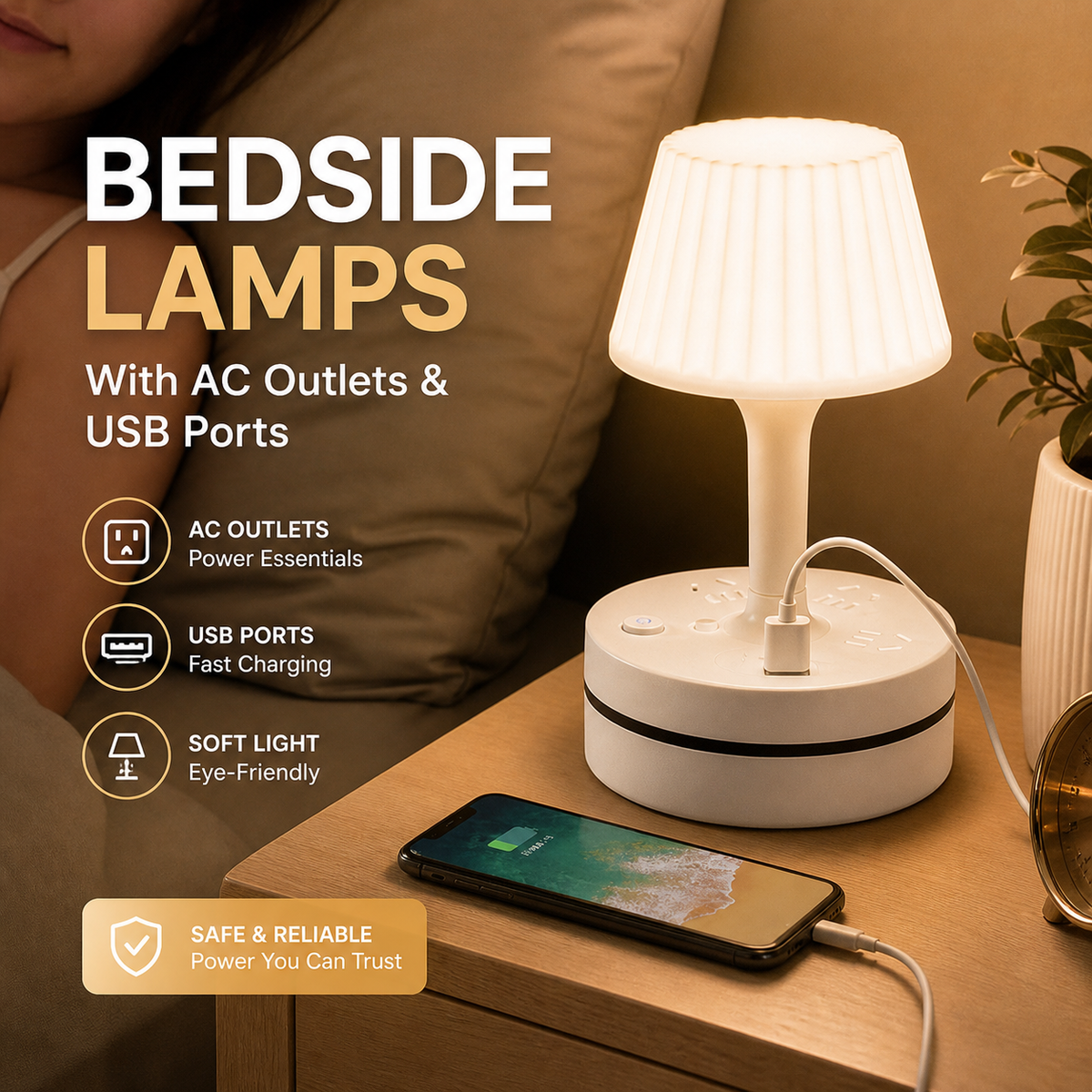 💡 LED Bedside Lamp with Charging Station – Light & Charge in One🔌