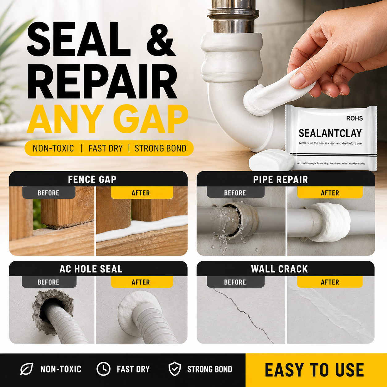 ⚡🔥Insect Block Seal Putty | Non-Toxic AC Hole Wall Repair Filler✨