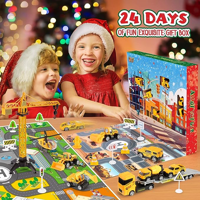 🚗Kids Advent Calendar for Boys: Alloy Construction Engineering Vehicle Toy Sets🎁