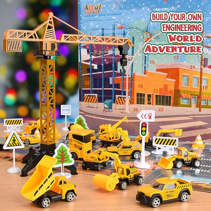 🚗Kids Advent Calendar for Boys: Alloy Construction Engineering Vehicle Toy Sets🎁