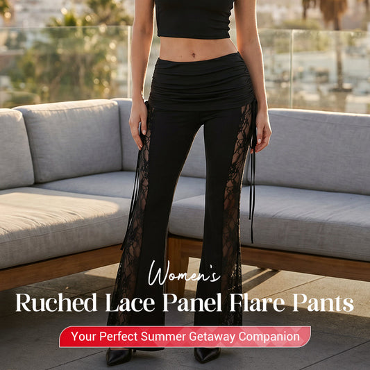 👖Women's Ruched Lace Flare Pants – Stretchy, Slimming, Elegant 💃✨