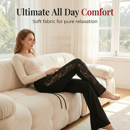 👖Women's Ruched Lace Flare Pants – Stretchy, Slimming, Elegant 💃✨