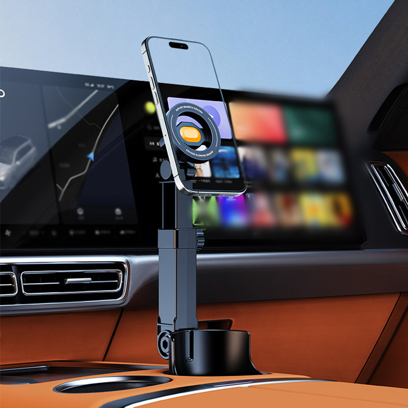 Car Cup Holder Phone Mount – 360° Adjustable, Strong N52 Magnet, One-Hand Operation