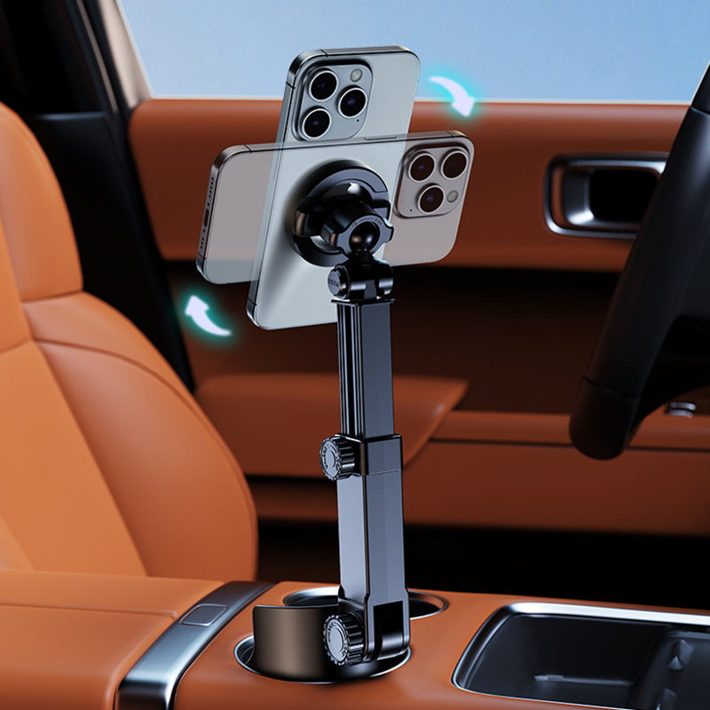 Car Cup Holder Phone Mount – 360° Adjustable, Strong N52 Magnet, One-Hand Operation