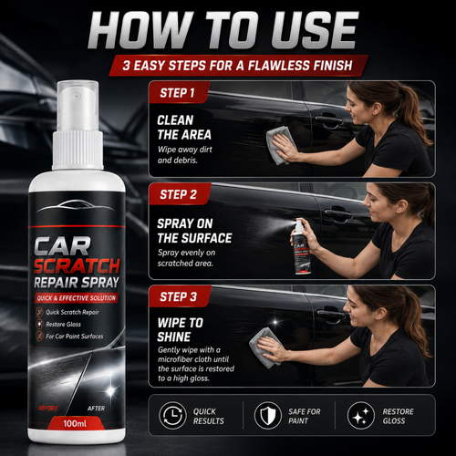 🚗Universal Car Scratch Repair Spray – Erases light scratches, swirl marks & scuffs fast.🛡️💨