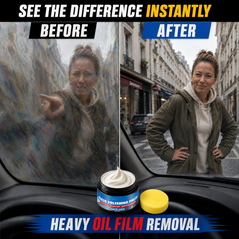 🔥Car Glass Oil Film Remover – Eliminates Glare & Wiper Smears, Repels Rain🚗