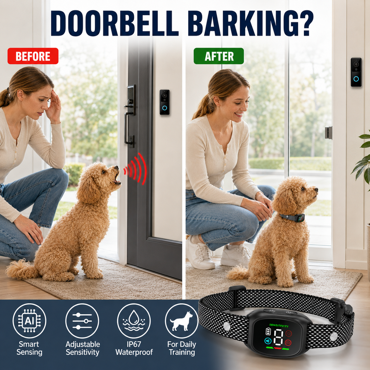 🐕🐾Anti Bark Collar – Smart anti‑false triggering filters out other barks. 💦✅